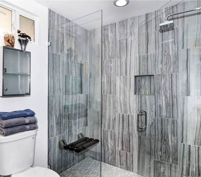 Contemporary bathroom with gray porcelain tile shower