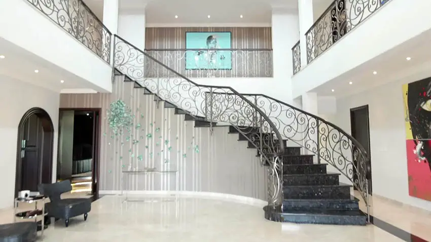 Decorative metal railis with black granite steps