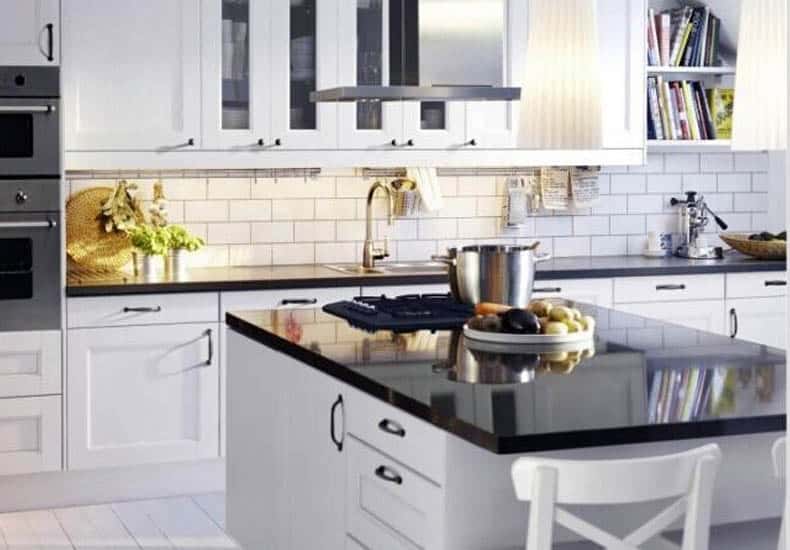 Glossy white ceramic style tile for kitchen backsplash