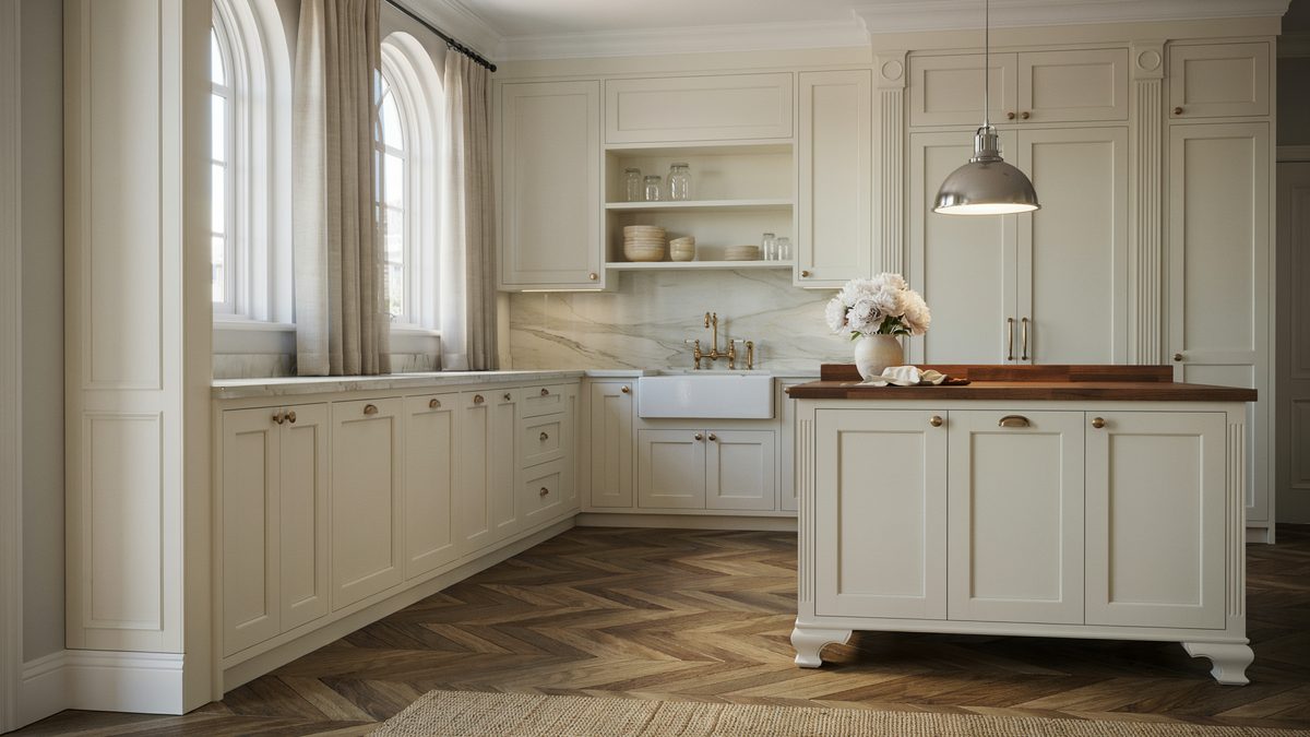 Carved leg island with cabinet base and dark walnut top