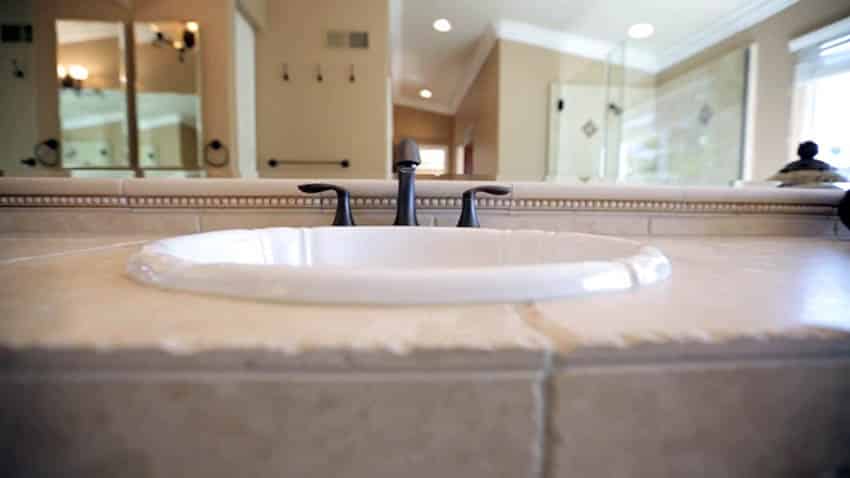 Bathroom with travertine tile