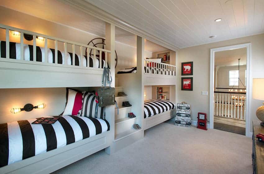 Bedroom with bunkbeds and stairs entry