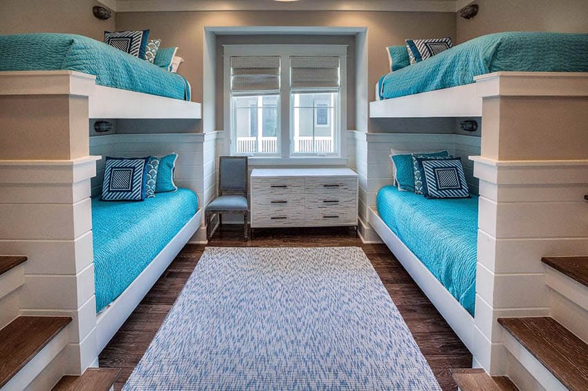 Cottage guest bedroom with space saving bunk beds