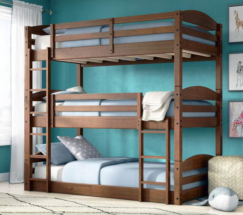 Three bed bunk bed with wood frame