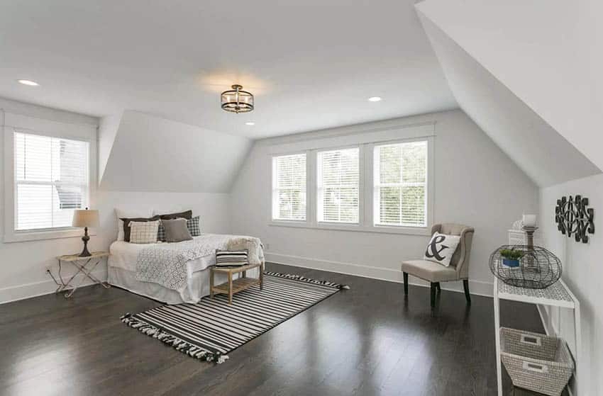 Attic bedroom with slanted ceiling design
