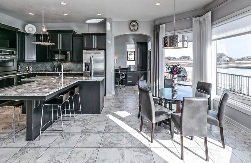 Grid pattern floor tiles in kitchen dining room Grid pattern floor tiles in kitchen dining room