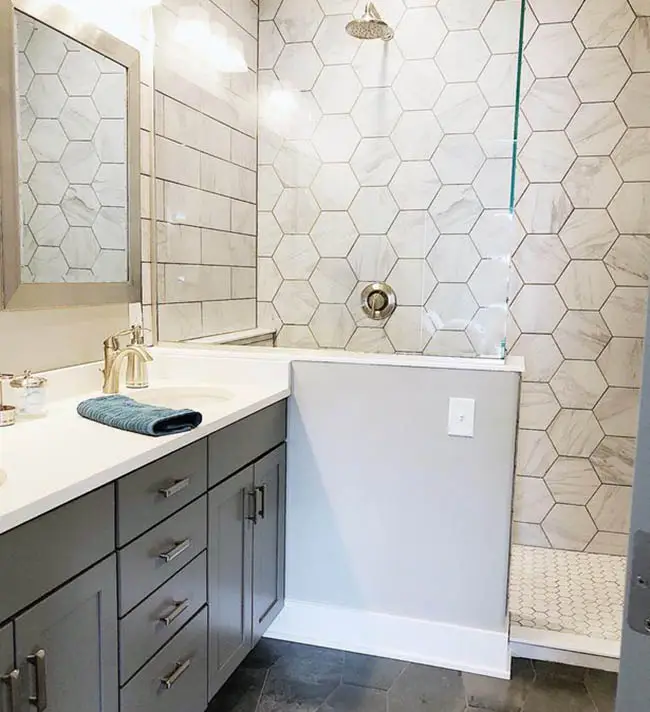 Hexagon design in bathroom shower