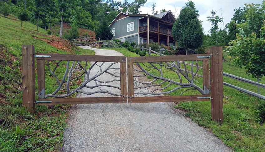 Decorative custom wood driveway gate