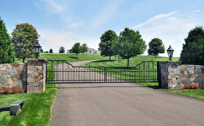 Sloped driveway with automated gate