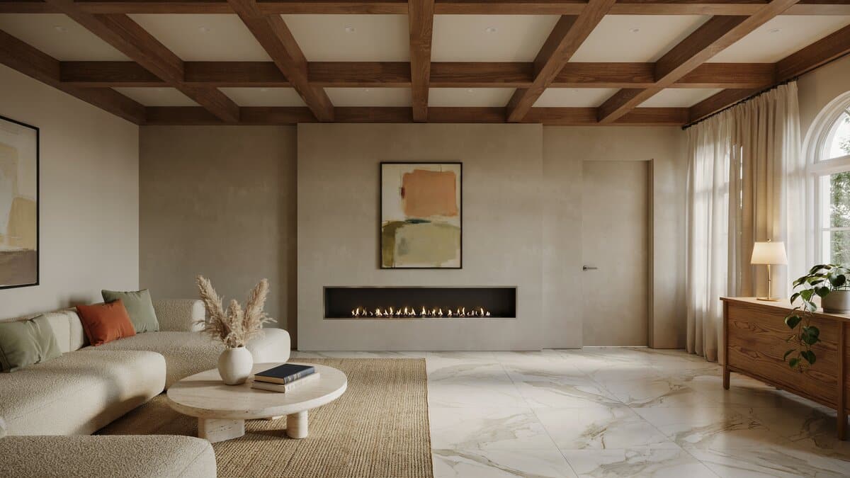 Contemporary living room with open plan and designer furniture
