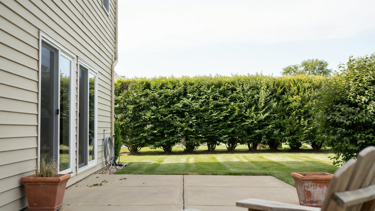 Trimmed green hedge forming a living border along the lawn