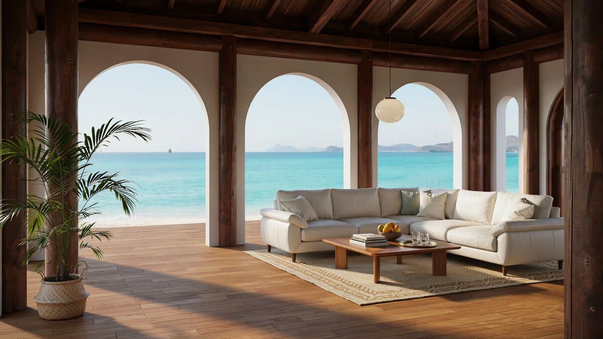 Tropical style living room with million dollar ocean views