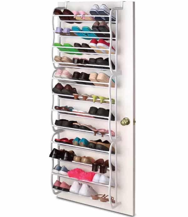 Behind the door rack used for different shoes