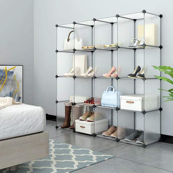 Frosted cube shoe storage rack for bedroom or closet
