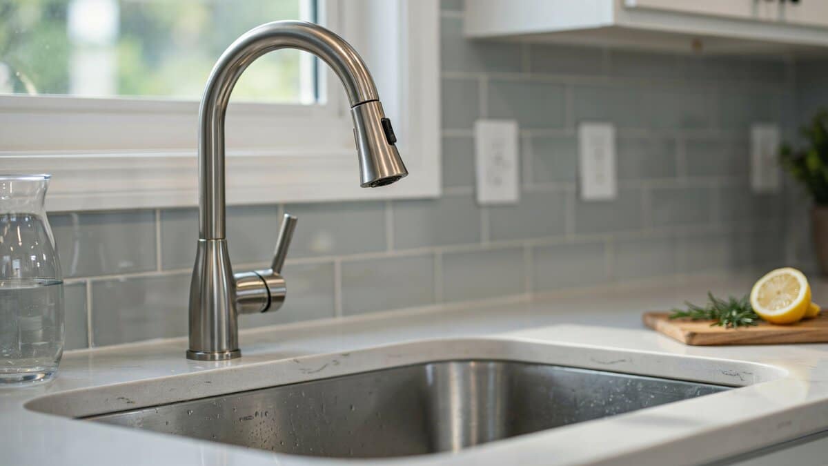 Stainless single handle pull-down faucet with high arc over undermount sink