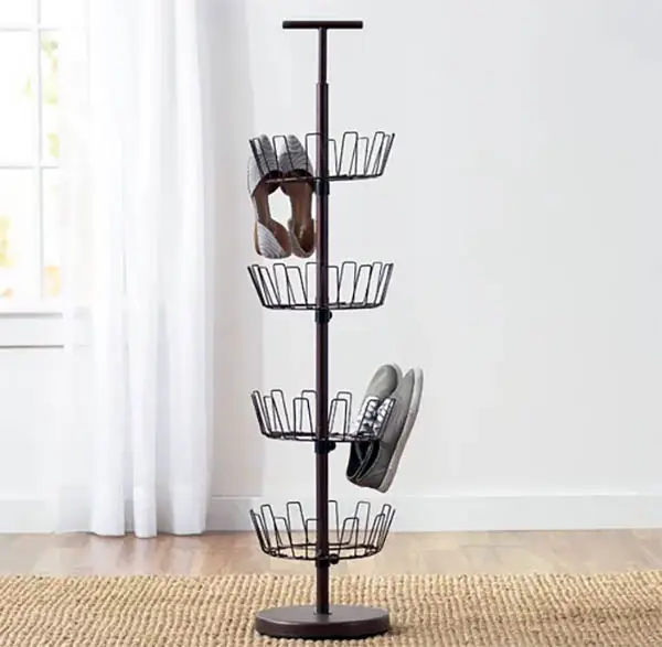 Rotating shoe rack with tree design