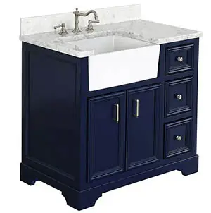 Bathroom apron sink and blue vanity
