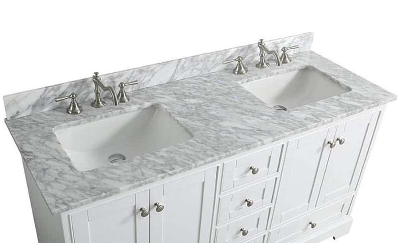 Bathroom dual vanity sink with carrara marble countertop