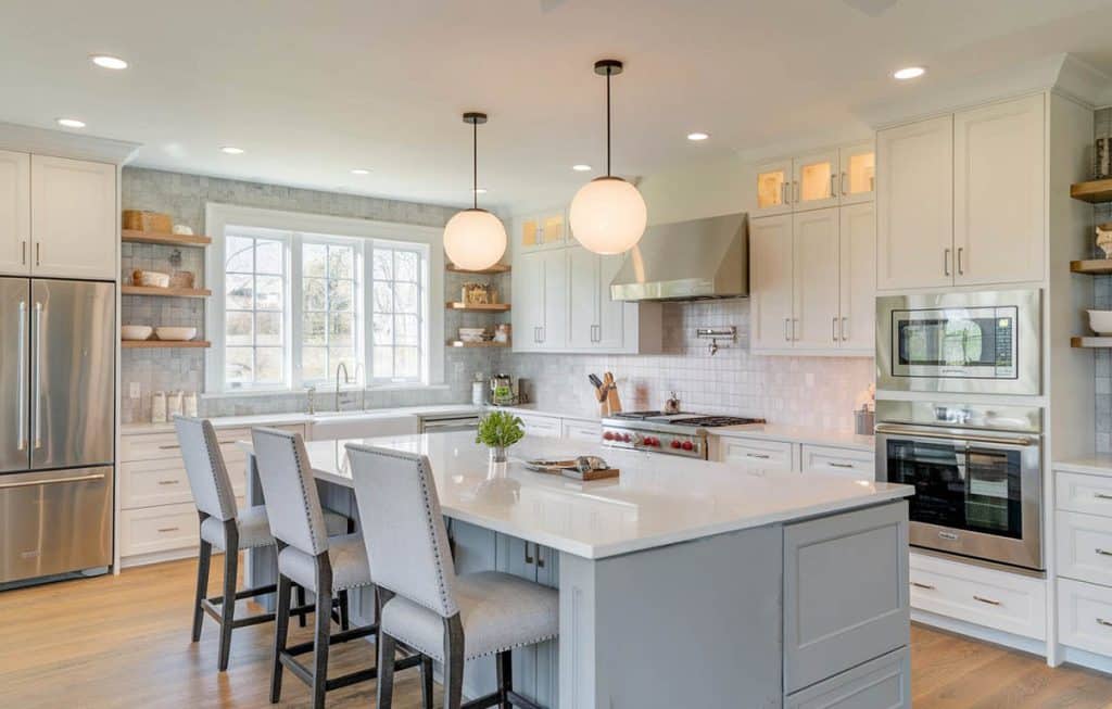 How To Design A White Kitchen with a Gray Island