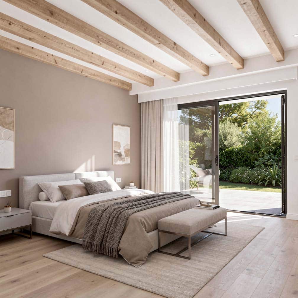 interesting bedroom offers a roll-up door to let in plenty of light. It's got a primarily white base paint for the walls