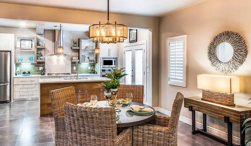 Contemporary dining room kitchen with wicker furniture