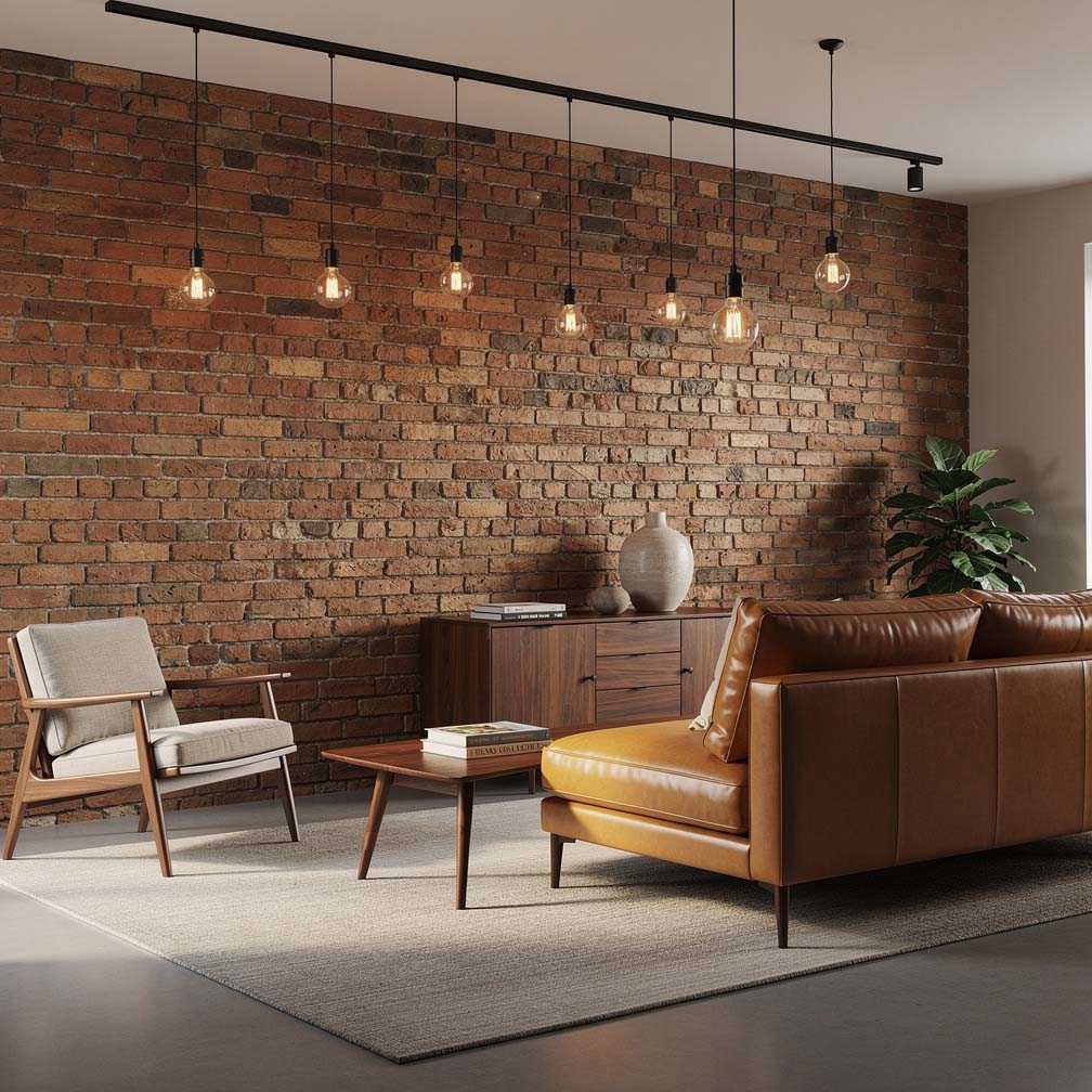 Brick feature walls can give your living room a stylish appeal that can be matched with a wide variety of paint colors.