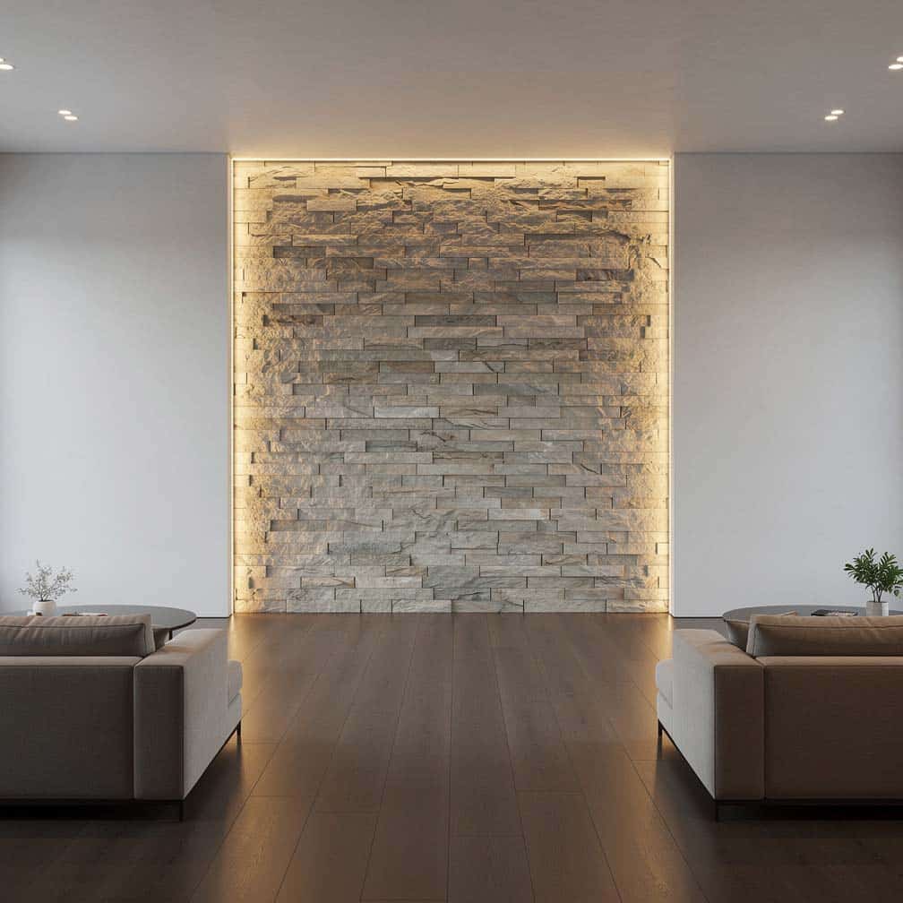 wall alcove can be an ideal place to create drama and showcase an illuminated stone feature wall.