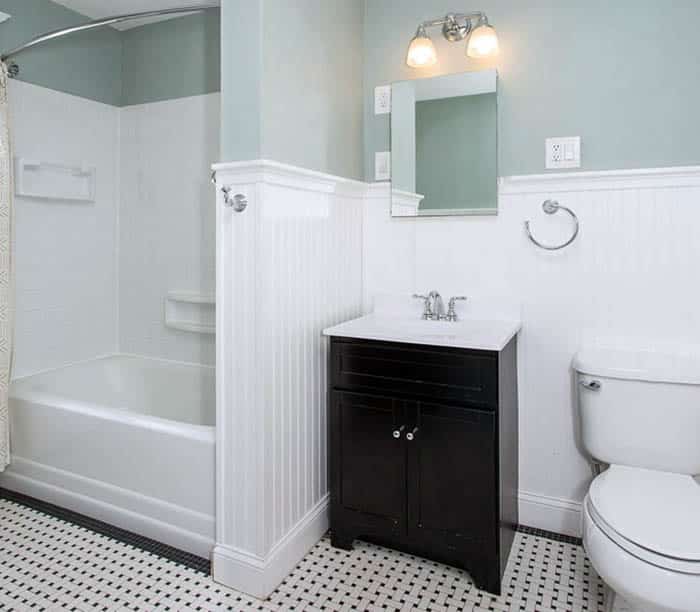 Bathroom with tall panel wainscoting