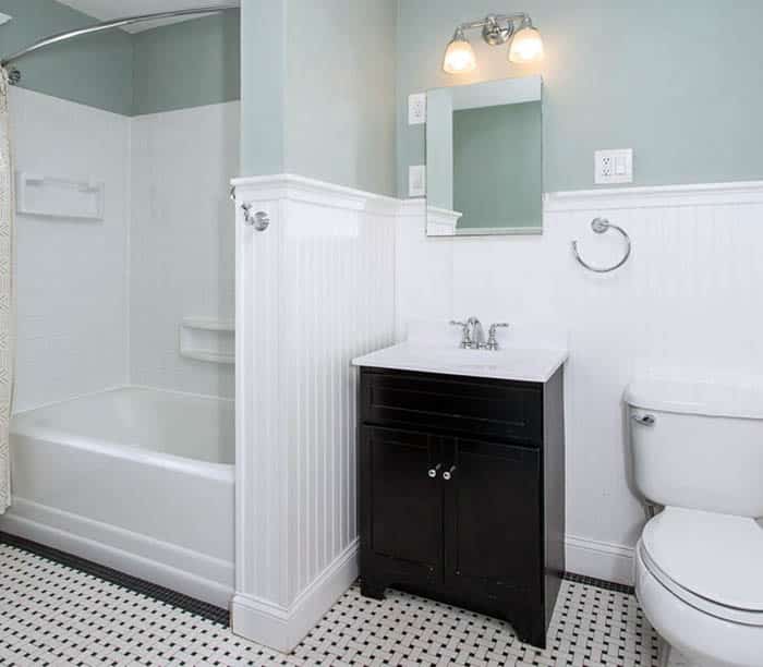 Bathroom with tall wainscoting