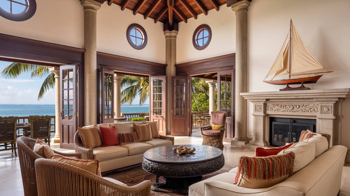The view from this living room already adds enough blues