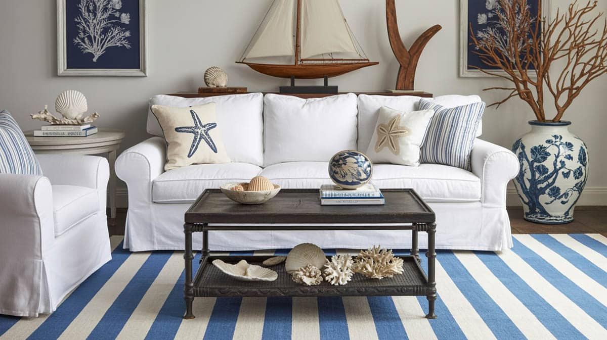 This beach style living room makes great use of its