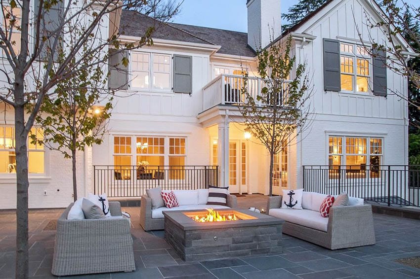 Contemporary granite stone patio with fire pit