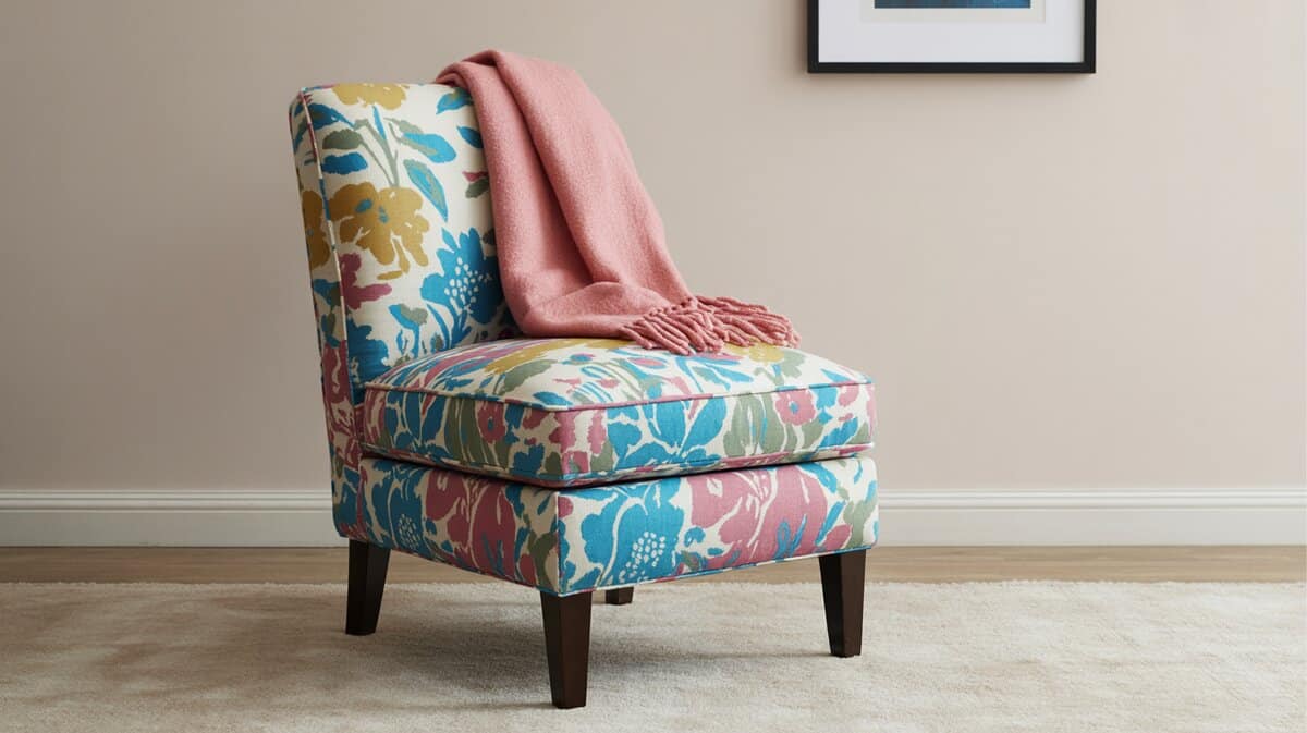 Floral print armless slipper chair with bright pattern