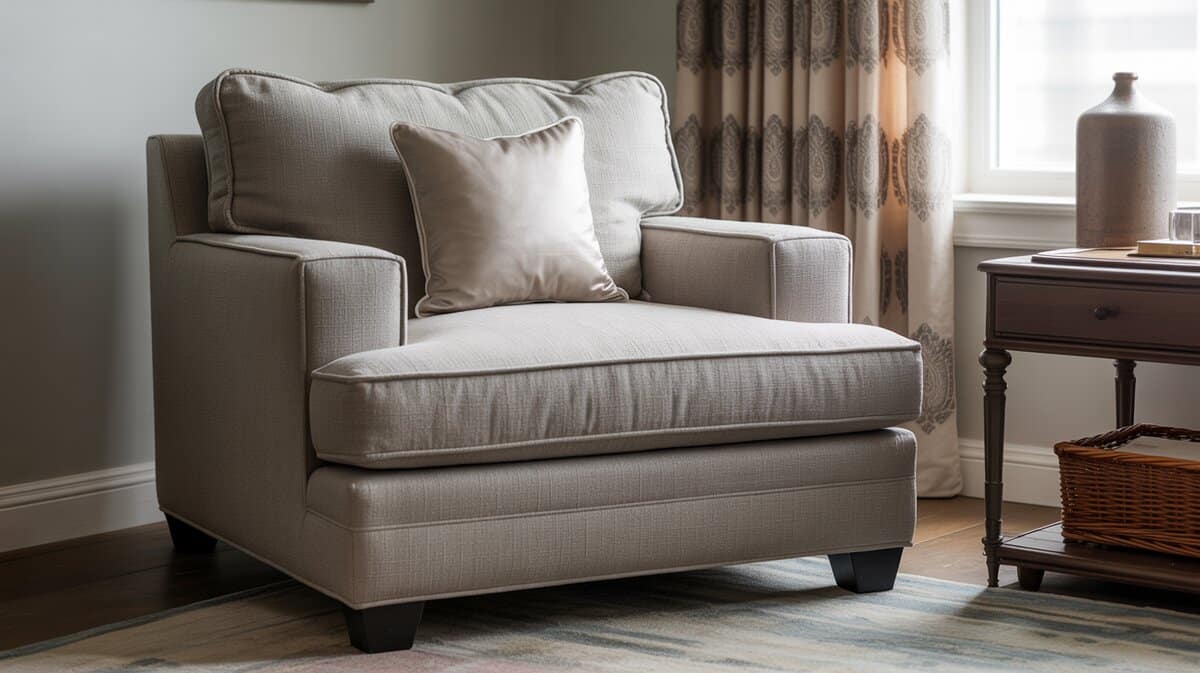 Gray oversized chair and a half with wide deep seat