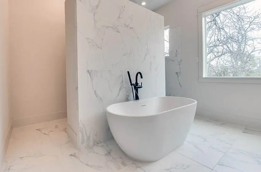 Bathroom with marble look tile