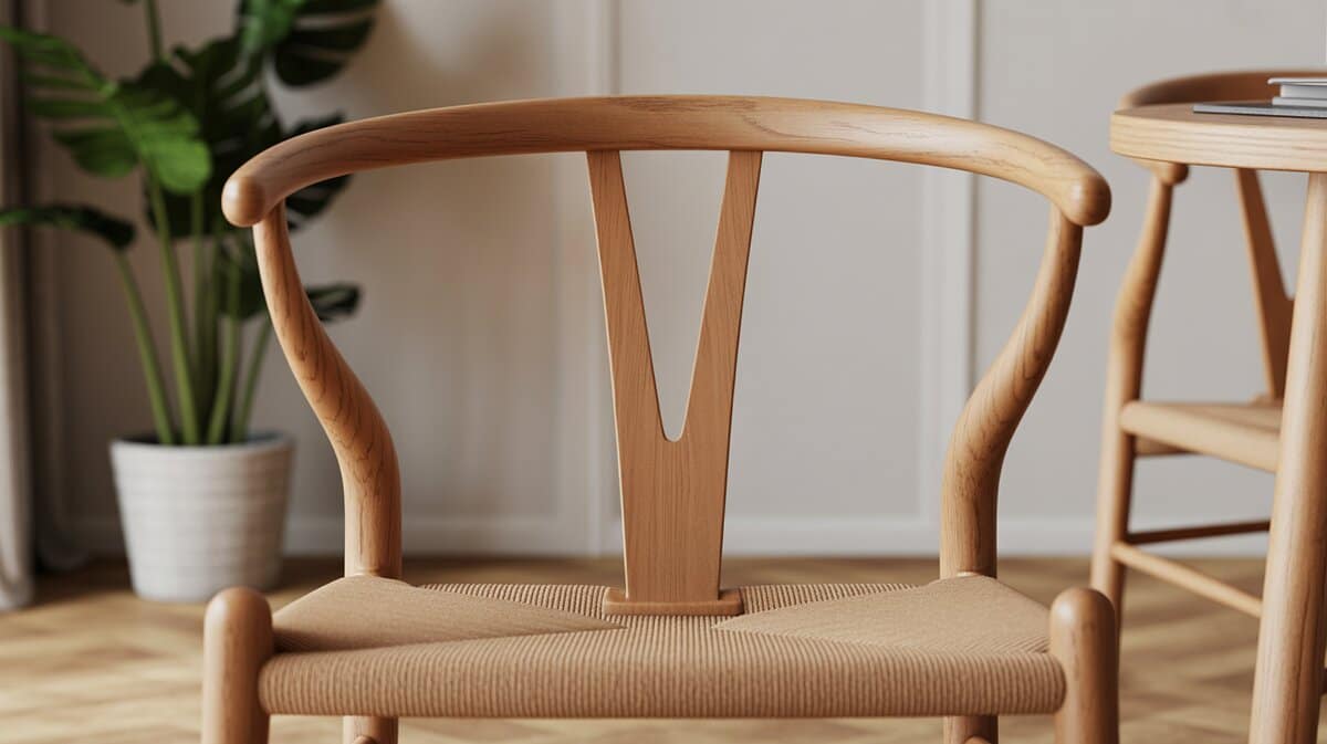 Natural oak wishbone chair with Y-back and woven cord seat