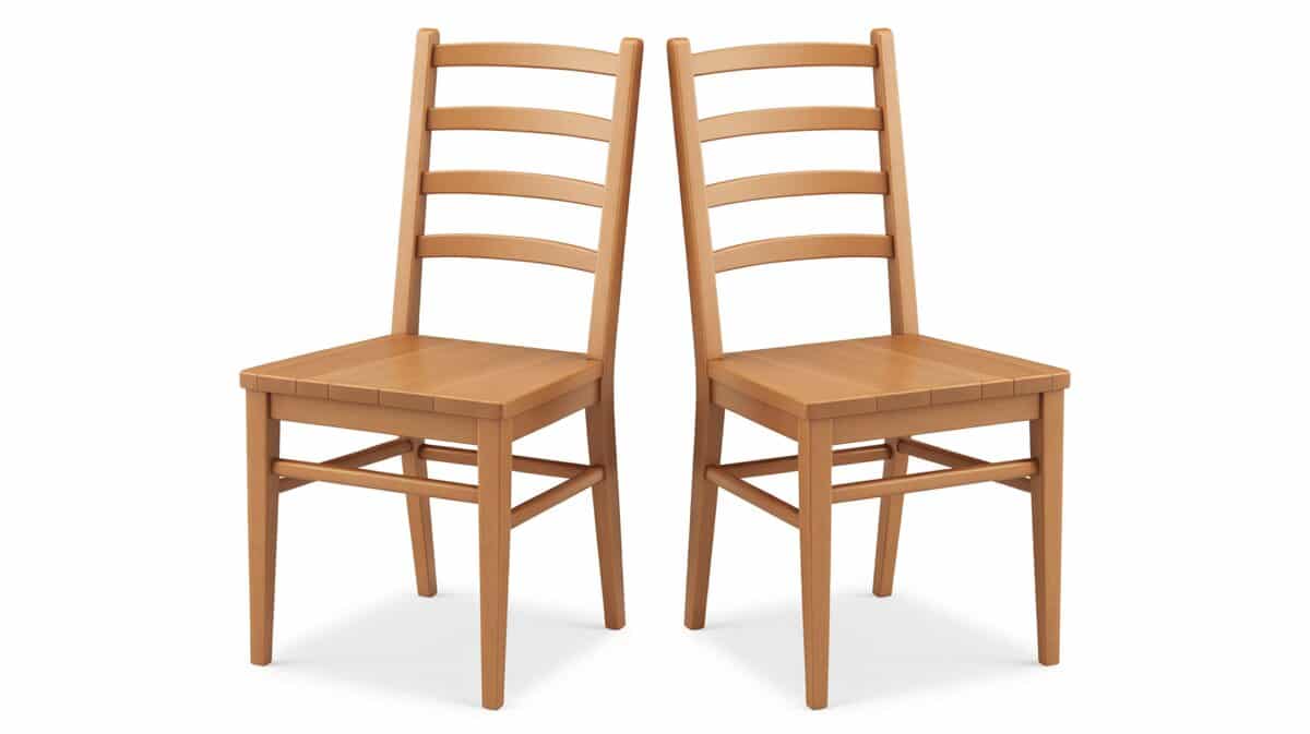 Natural wood ladderback dining chairs with three rail back
