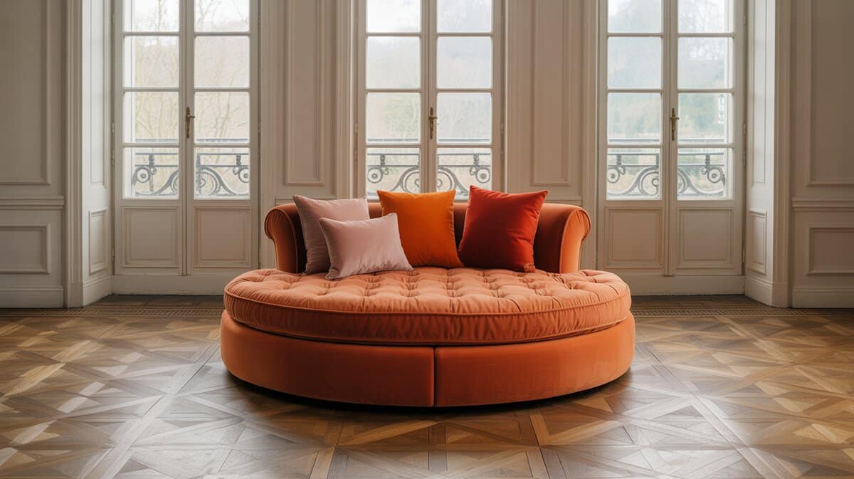 Round orange velvet daybed lounge chair in French style room