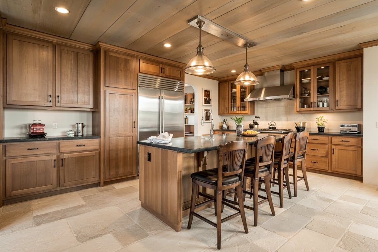 Kitchen with stained cedar cabinets