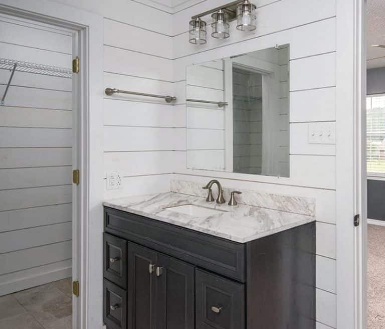 Small bathroom with shiplap