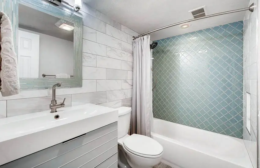 Bathroom shower with arabesque wall tile