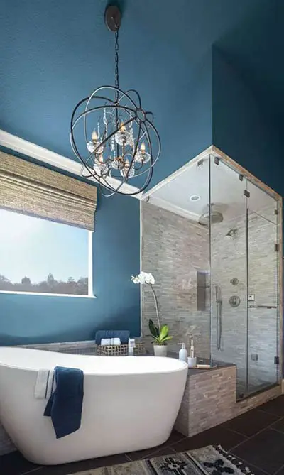 Bathroom with blueprint blue paint