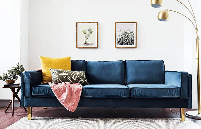 Blue mid century modern cotton couch