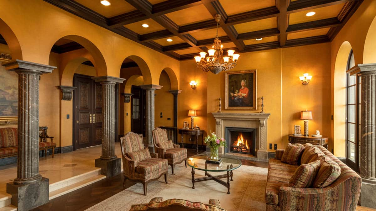 A contemporary living space is given a warmer and cozier ambiance through