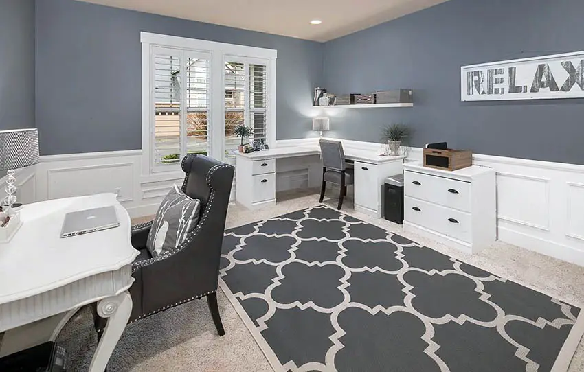 Home office with vinyl wainscoting