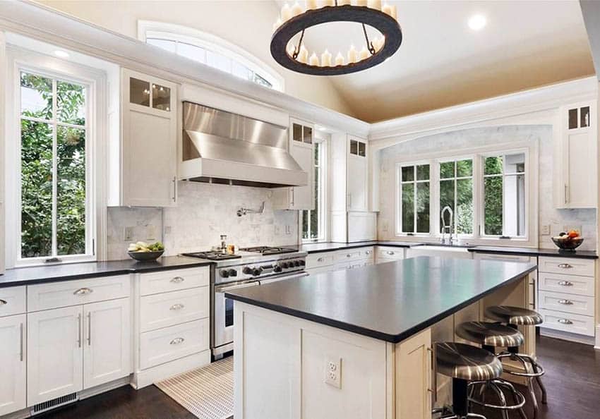 White Kitchen Cabinets with Dark Countertops - Designing Idea