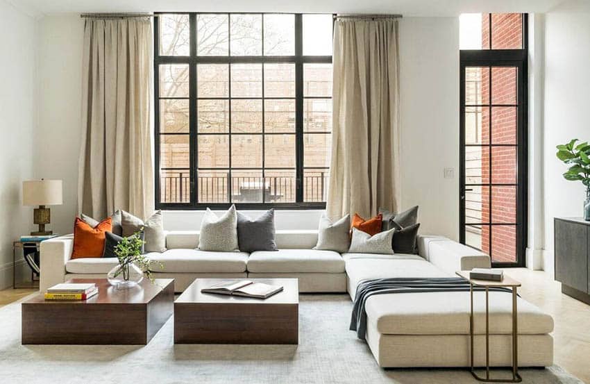 Luxury apartment with cream sectional sofa