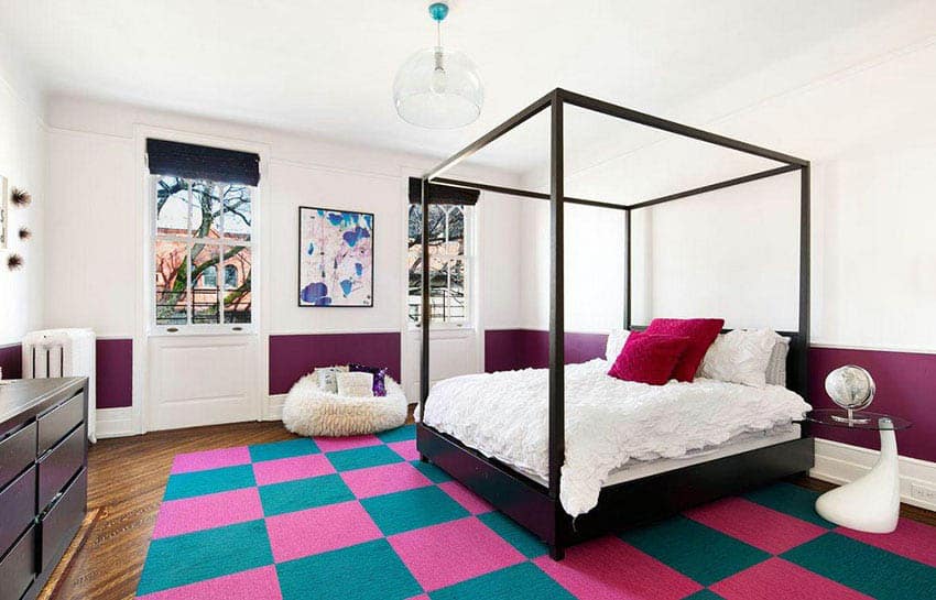 Modern bedroom purple wainscoting style wall