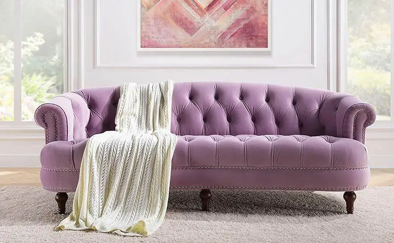 Purple synthetic velvet sofa