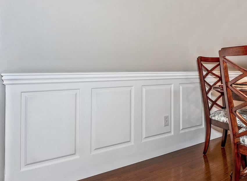 Raised panel wainscoting in dining room